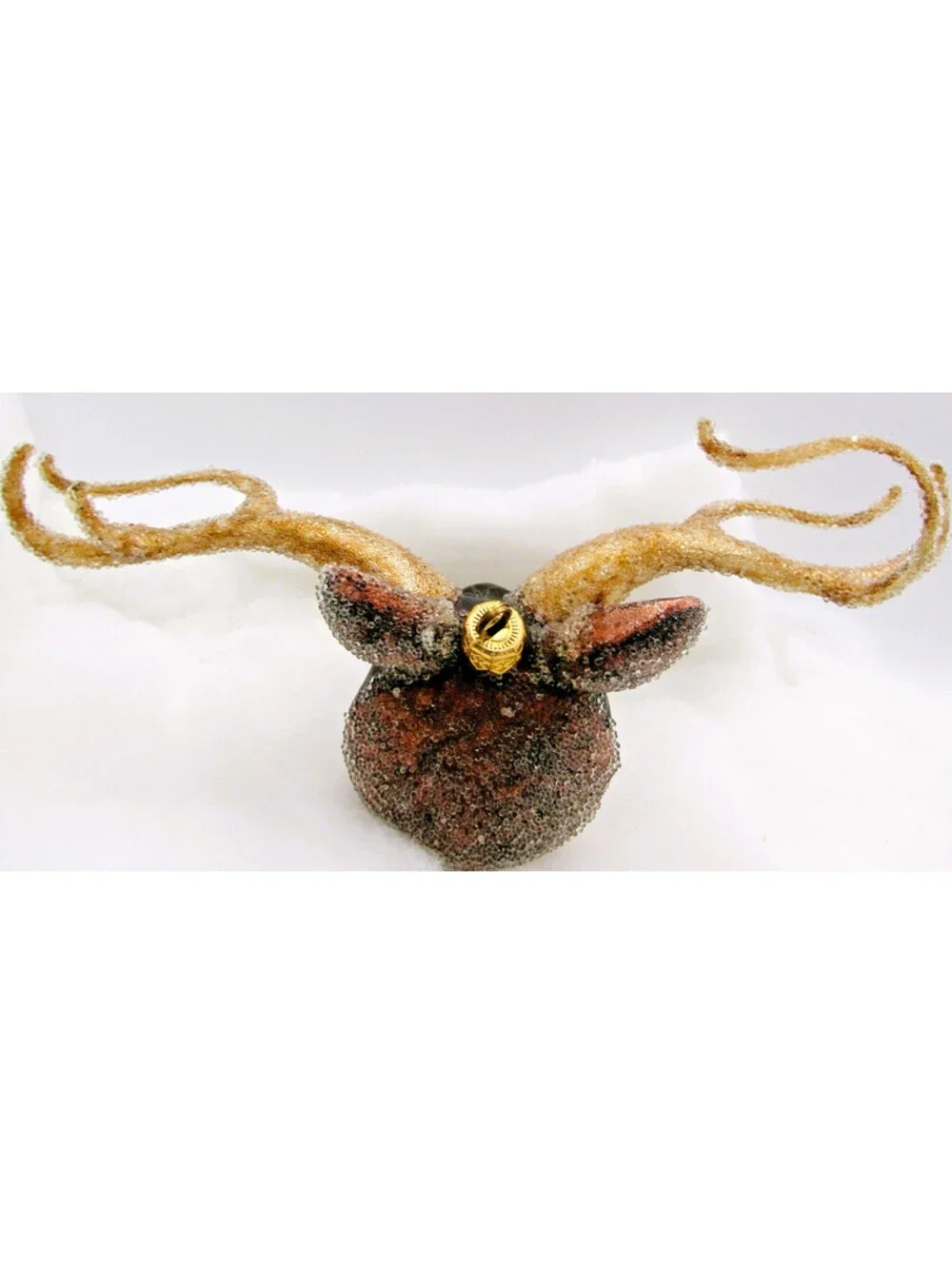 Large Vintage Sugared Blown-Glass Moose Head Christmas Tree Ornament